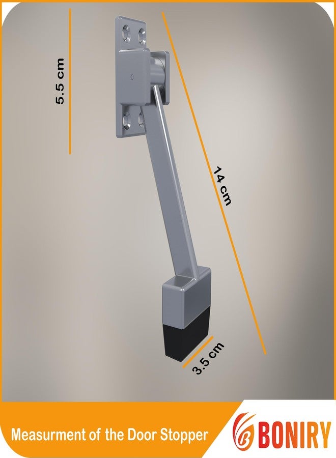 Boniry Heavy-Duty Door Stopper with Adjustable Rubber Grip | Wall-Mounted Door Holder for Wooden and Metal Doors | Durable and Easy Install (Silver Matt) - Image 2